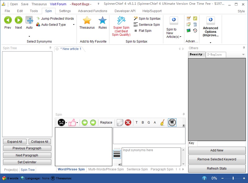 SpinnerChief 5英文伪原创软件|文章改写 法语德语西班牙等包升级